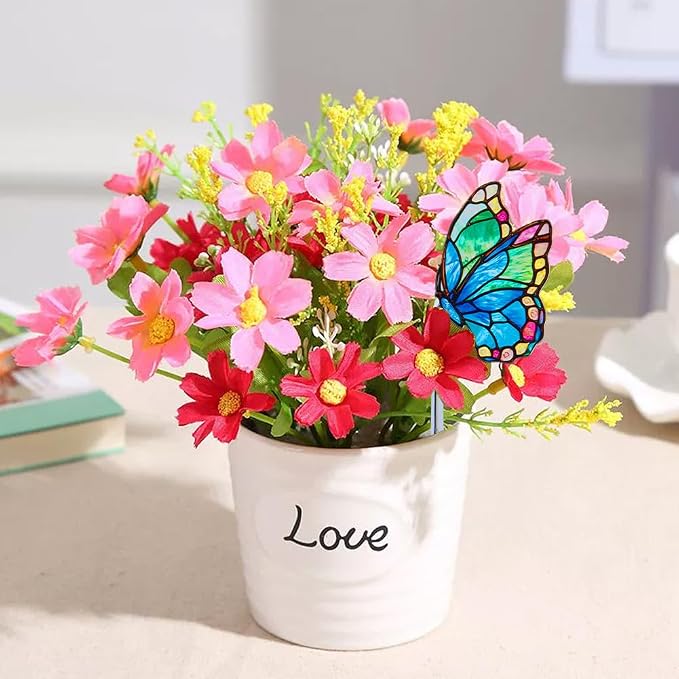 CRASPIRE 2 Styles Butterfly Plant Decoration Flower Pot Suncatcher Acrylic Garden Stake Hanger Decor Blue Yellow Butterflies Catcher Hugger for Art Indoor Outdoor Patio Pots Yard Farmhouse