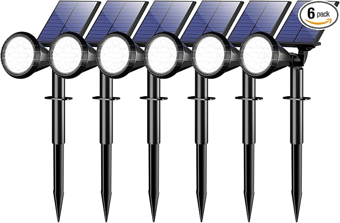 WELALO Solar Spot Lights Outdoor Waterproof IP65, 6 Pack 4 Lighting Modes Solar Powered Landscape Spotlights with Auto On/Off, Solar Garden Christmas Yard Pathway Wall Lights for Outside, Cool White
