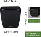 Dexceder 9x8 Self Watering Planter Indoor Outdoor, Inner Mat Design, Thickened Table Flower Plant Pot with Water Level Indicator (Black High Gloss)