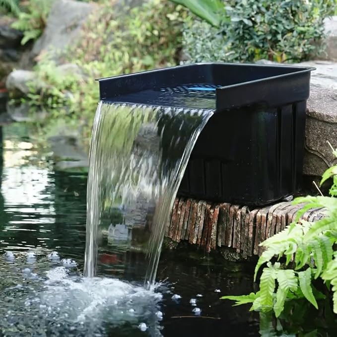 NFESOLAR Pond Waterfall Spillway Kit, Includes Waterfall Box, Filter Media, 1200GPH Water Pump and 10 FT Corrugated Tubing, for Ponds and Streams up to 3,000 Gallons N4332
