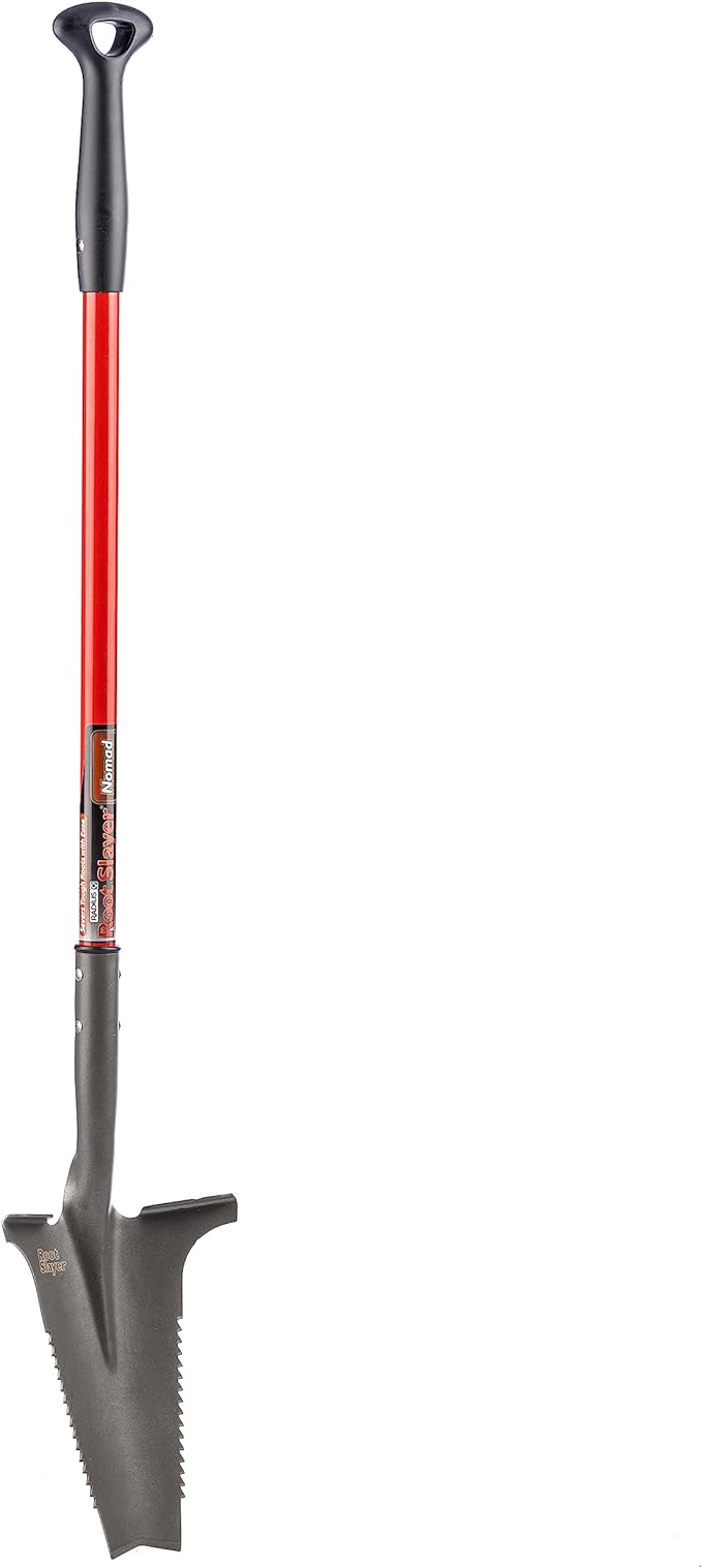 Root Slayer 22311 Nomad Compact Steel Garden Spade for Digging Soil and Root Removal, Portable Tool, Red