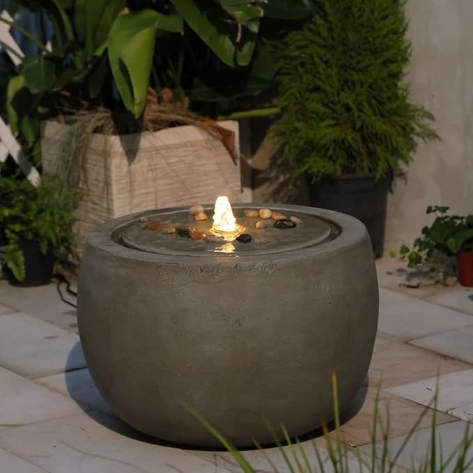 Tankana Garden Medium Water Fountain Outdoor Bubbler Water Feature Indoor with Lights & Pump and Pebbles Waterfall Fountains for Patio Deck Yard Home Decor Gray, 18 "L x 18" W x 11.5" H