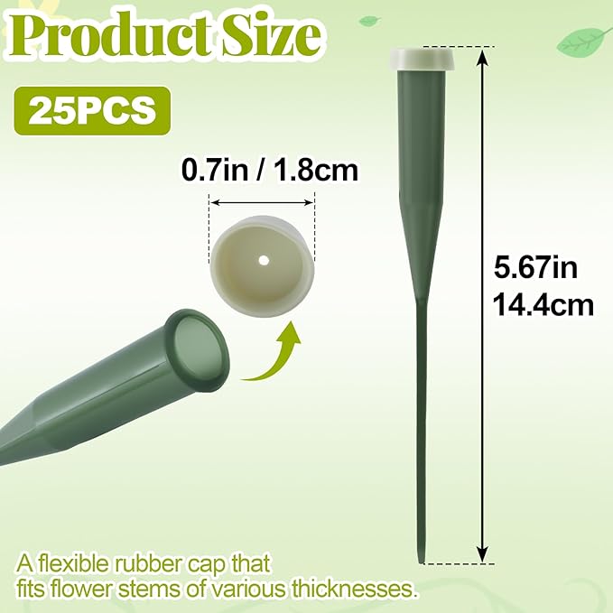 HINZIC 25pcs Flower Stem Water Tubes, 5.67 Inches Plastic Single Flower Water Tube Vials with Caps, Leakproof Floral Tubes for Fresh Flowers Wedding Bouquets Buds - Green