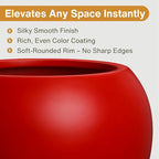 9.7"H x 12"D Premium Red Fiberstone Round Planter with Drainage Hole, Chinese & Lunar New Year Home Decor Pot, Smooth Finish, Weather Resistant Indoor & Outdoor, 2 Coco Mats (7.8" Opening)