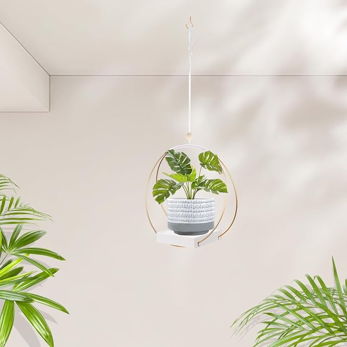 hismocal Hanging Planters for Indoor Plants, Plant Hanger with Sturdy Wood Base,Modern Boho Macrame Plant Hanger,Wall Ceiling Window Stands(Plants/Pots Not Included)