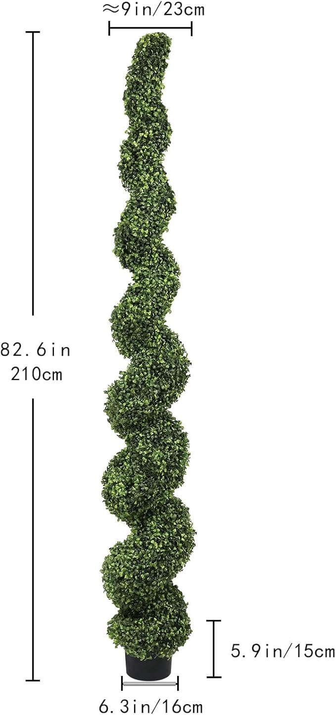THE BLOOM TIMES 7ft Spiral Topiary Trees Artificial Outdoor Set of 2, 82 inch Faux Boxwood Plants Outside - All-Year Green Fake Twisted Tree for Garden Front Porch Planter Decor 7 Foot