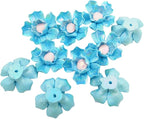 10 PCS 3D Flower Ceramic Tiles,1.6" Handmade Procelain Ceramic Flowers for Artwork,Fish Tank,Vases,Living Room, Dining Table,Office, Home Floral Decor (Double-Flowered Iridescent Blue)
