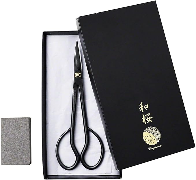 Wazakura Japanese Bonsai Trimming Care Kit Made in Japan, Satsuki Bonsai Scissors 7inch(180mm) + Sap Rust Eraser Gift Box Set