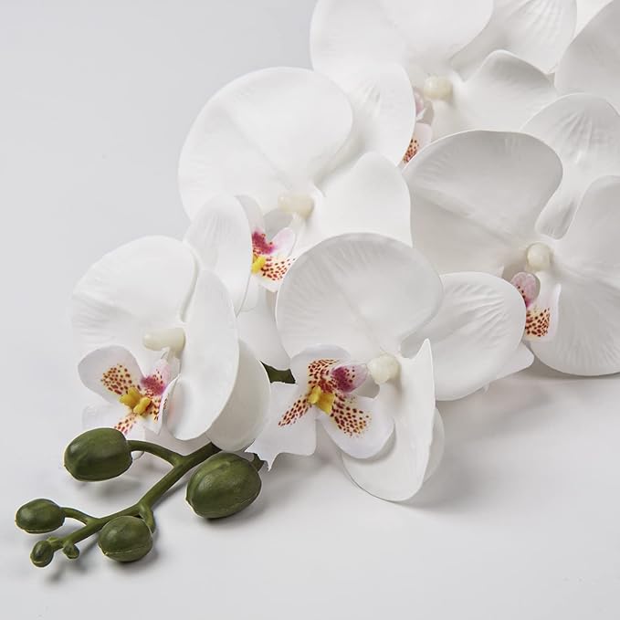 Orchid White 31.5" Real Touch Signal Stem Phalaenopsis Orchid Spray with 9 Large Flowers for Home Arrangement, Artificial Flowers for Home Decor, Office House Decor- White Orchids Flowers 2 Pcs