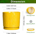8 Inch Plant Pot, Ceramic Pots for Plants with Drainage Hole and Sacuer, Round Flower Pots for Indoor Outdoor Plants, Modern Decorative Planter, Table Decor, Plant Gifts for Women, Yellow