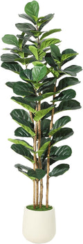 6FT Artificial Fiddle Leaf Fig Tree - Faux Rubber Tree with White Pot - Tall Fake Floor Plant with 74 Leaves - Artificial Plant for Home Decor Indoor Office Living Room