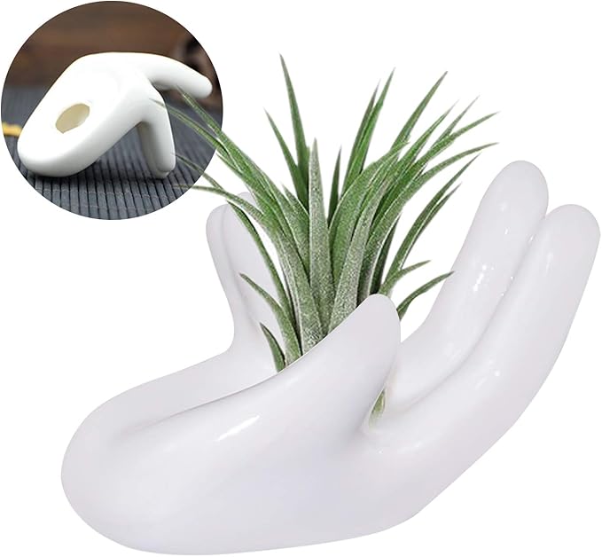 6 Pack Ceramic Air Plant Stand Holder, Hand Shape Tillandsia Airplant Container Pot Tabletop Plant Display Hand Racks for Home Office Decoration Supplies(White)