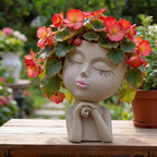 Face Planters Pots Head, Unique Air Plant Holder, Funny Succulent Flower Pot, Cute Indoor Plant Pot with Drainage for Small Herb Cactus, Decorative Vase, Garden Gift for Women, Desk Shelf Art Decor 7"