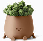 TOPOLA Happy Face Planter, 5.2 Inches Plastic Plant Pot, Self Watering Plant Pot with Drainage Holes for Indoor Outdoor, Succulent Pot, Funny Flower Pot, Khaki