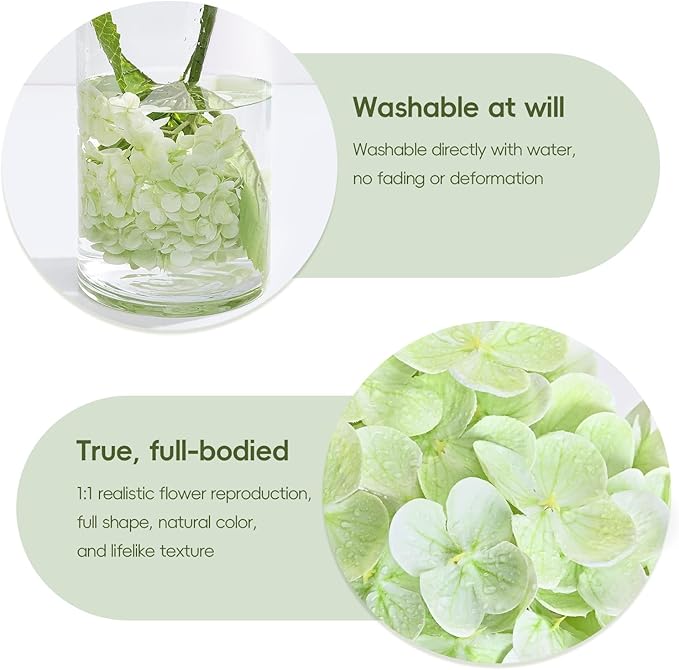 4Pcs Hydrangea Artificial Flowers Realistic Latex Texture for Spring Decoration Home Party Wedding Living Room Decoration 21''(2pcs Light Green+2pcs White)