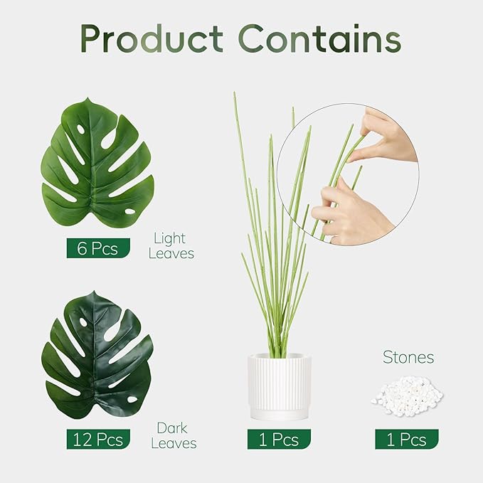 28" Fake Plants Large Artificial Plants Indoor Tall Faux Monstera Plant for Home Office Living Room Garden Decor