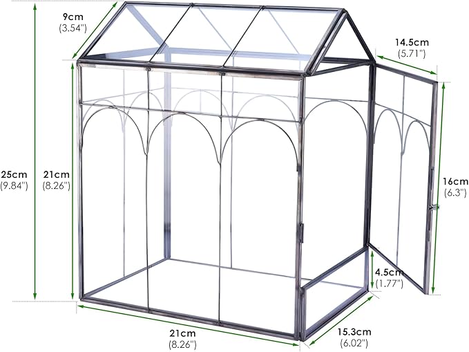 HighFree Geometric Plant Terrarium with Lid, House Succulent Terrarium Kit for Succulents Cacti Snail, Home Tabletop Miniature Terrarium (Black with Side Door)