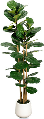 Artificial Fiddle Leaf Fig Tree in Modern White Planter, 5ft Large Fake Tree with 3 Sturdy Trunks, Fake Plants Faux Fig Tree with Moss, Lifelike Tall Artificial Plants Indoor for Office Home Decor