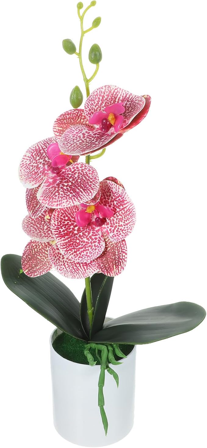 VILLCASE Artificial Orchid Bonsai Plant, Realistic Simulation Potted Flower in Purple, Faux Orchid Tabletop Decoration for Home Office Living Room