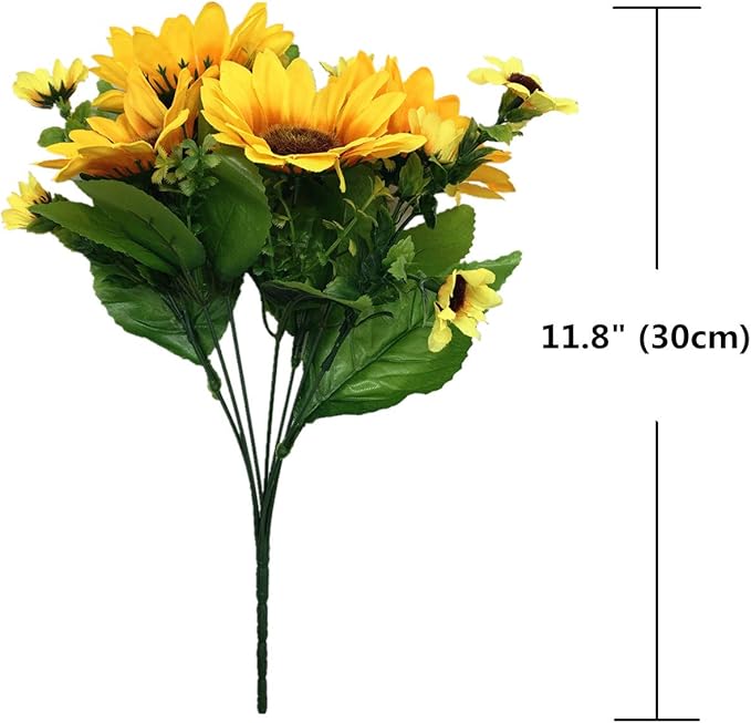 PASYOU Artificial Sunflower Plastic Fake Flowers Sunflowers for Indoor Outdoor Wedding Bridal Bouquet Home Garden Party DIY Wreath Table Arrangement Decoration Pot Planter Filler 4 pcs
