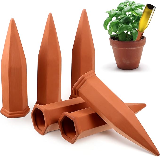 Jovitec Plant Watering Stakes Self Watering Spikes Terracotta Automatic Plant Waterers Devices for Indoor Outdoor Home and Office Plants(Rustic Red,6 Pieces)