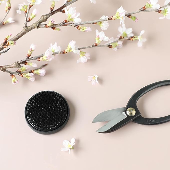 Wazakura Ikebana Kenzan Flower Pin Frog, Made in Japan, Floral Arranging Tool, Round - 61mm(2.4") Black