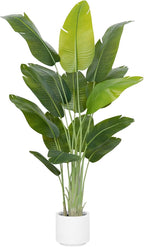 Artificial Bird of Paradise Plant 6.5Ft Tall Fake Tropical Palm Tree Large Fake Plants with 15 Silk Banana Leaves Faux Plant Indoor Decor Trees White Pot for Home Bedroom Living Room Office