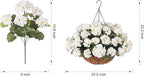 INSPRING Geraniums Artificial Flowers Hanging Basket for Outdoors Outside Spring Decoration, 8 Bundles Silk Flowers Fake Plants Look Real UV Resistant for Porch Home Patio Balcony Yard, White