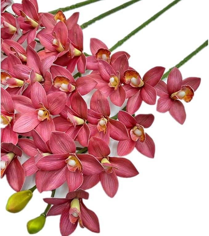 4pcs Artificial Cymbidium Orchid Flower Plant 3D Print Vanda 10 Heads Latex Phalaenopsis Flower (deep Pink)