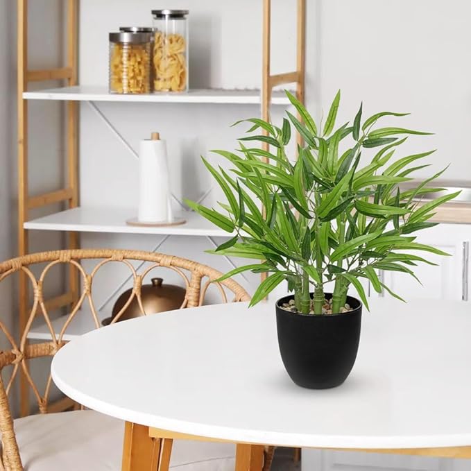 GnFlus Artificial Bamboo in Black Potted Fake Bamboo Plant-Faux Tree in Pot for Farmhouse Home Living Room Desk Indoor Outdoor Shelf Office Decor