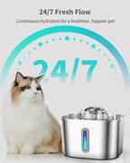 Cat Water Fountain Stainless Steel with 4 Filters & 4 Sponges, 74oz/2.2L Cat Fountain with Quiet Pump, Automatic Pet Water Dispenser, Ideal for Multi-pet Homes, Fresh & Clean Water for Cats and Dogs