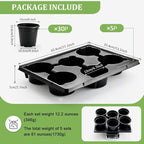 RooTrimmer 6 Inch Plastic Plant Pots 30 Pack and 6 Cell Nursery Pots Trays 5 Pack, Sturdy Seeds Starting Germination Shuttle Carrying Trays, Black Nursery Planting Propagation 5 Sets