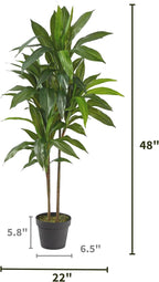 Nearly Natural 48in Artificial Dracaena with Real Touch Leaves and Multi Tonal Trunks, Large Indoor Silk Plant with Pot, Maintenance Free for Indoor Living Room and Home Office Decor