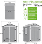 6x4 FT Outdoor Storage Shed with Floor & Window, All-Weather Resin Garden Tool Shed, Waterproof Plastic Garden Shed with Lockable Door, Vents & Roof Rainwater Drainage for Backyard, Garden, Poolside