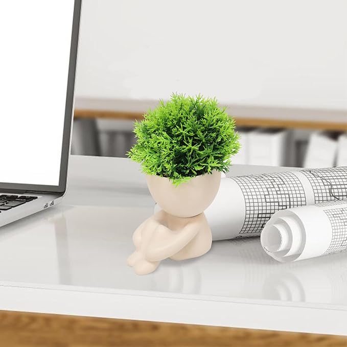 MAKHOT 4pcs Fake Succulents for Office Decorations, Artificial Succulents Plants for Work Desk, Faux Mini Plants Home Decor - Small Plant for Office Women Cubicle Decoration(Cream Color)