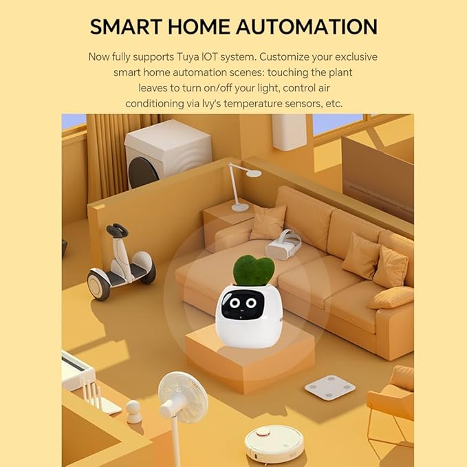 Smart Plant Pot with Expression, AI Intelligent Flower Pot for Indoor Decoration, Smart Garden Pot with Water/Light/Temperature Sensors, Ivy AI Planter (Purple)
