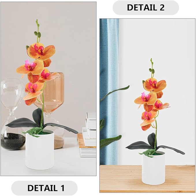 Operitacx 2pcs Artificial Potted Plant Faux Orchid Bonsai Orange Simulation Desktop Fake Orchid Flowers for Home Living Room Decoration