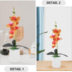 Artificial Potted Orchid Flowers 2pcs Orange Faux Phalaenopsis Bonsai Plants Desktop Decoration for Living Room Office Home