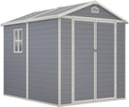 Aoxun 6x8 FT Outdoor Storage Shed, Garden Resin Shed with Floor and Window for Patio, Lawn, Plastic Outdoor Storage with Lockable Door for Bike, Tools, Garbage Can, Grey