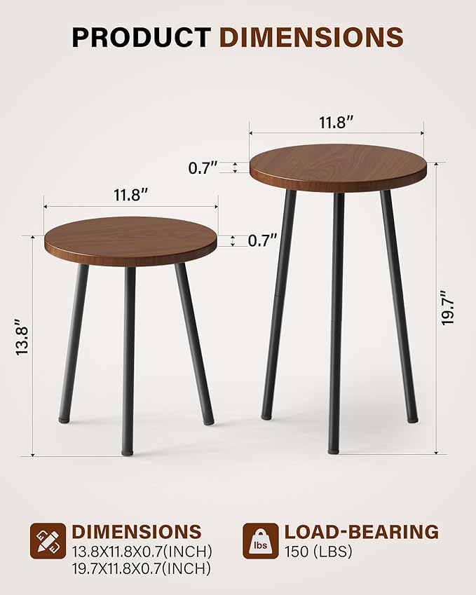 Plant Stand Indoor 2 Pack: Plant Table 14''&20'' Wooden & Metel Heavy Duty Stands for Flower Lovers - Mid Century Modern Design Stool for Bedroom/Living Room/Patio/Garden