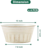 vensovo 10 Inches Beige Metal Rustic Plant Pots - 4 Pcs Large Shallow Galvanized Planters with Drain Hole and Rubber Plug, Rustproof Tin Bucket Succulent Pot Indoor Farmhouse Vintage Style for Decor