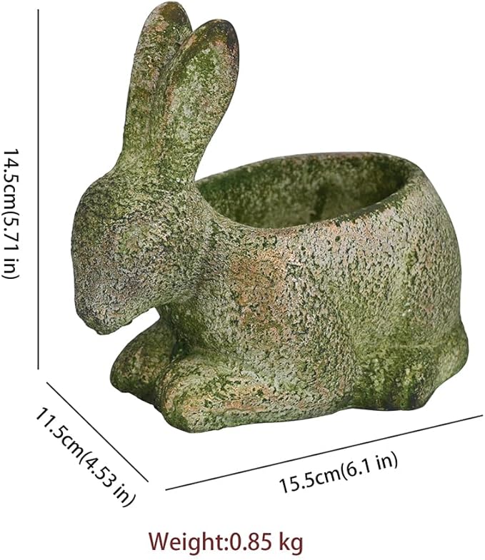 Vintage Cement Animal Planter Pots,Cement Succulent Planter,Indoor & Outdoor Garden Decor Rustic Shabby Flower Plants for Home,Patio,Balcony(Green Rabbit)