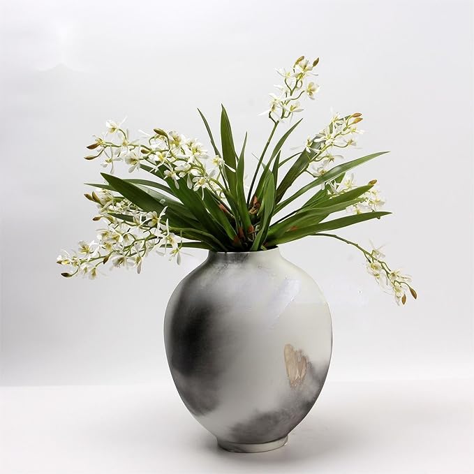 3pcs Artificial Cymbidium Orchid Flowers That Look Real, Faux White Orchid Stems for Vases, Silk Flowers Arrangement for Home Office Farmhouse Indoor Tables Centerpieces Decoration (White)