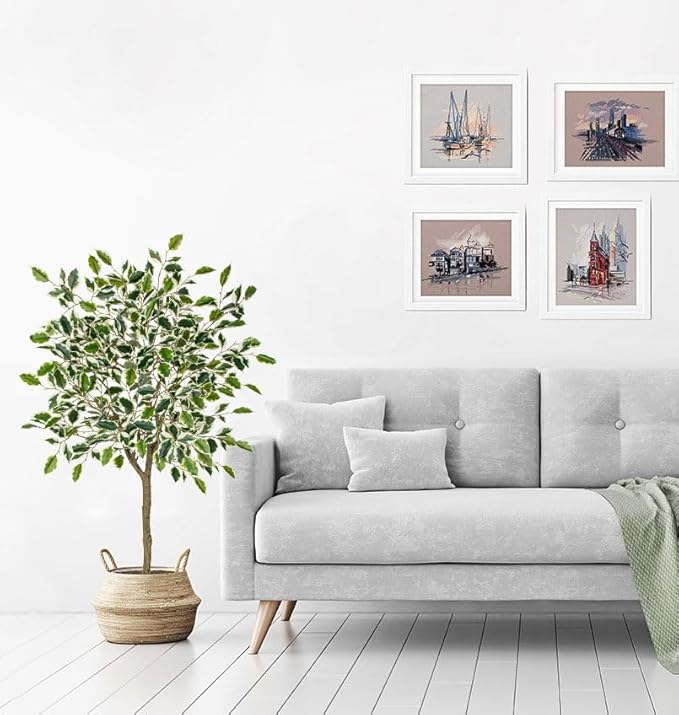 2 Pack Ficus Artificial Trees for Outdoors Indoor, 4ft Big Fake Plants with Pot and Realistic Leaves, Faux Plants Tall Outdoor for Home,Office, Living Room, Garden Decor