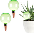 2 Pack Self Watering Globes 17oz Large Plant Watering Globes Top Fill, Self Water Planter Insert Indoor/Outdoor Plastic Water Bulbs Slow Release Terracotta for Plants, Green
