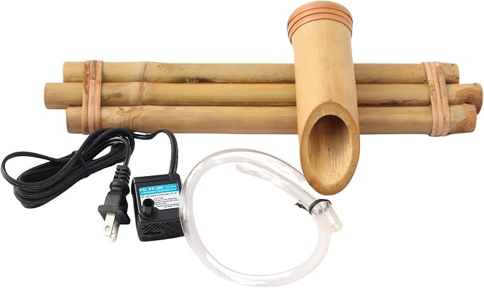 Bamboo Accents 12" Three-Arm Zen Bamboo Fountain Kit – Split-Resistant Bamboo Spout with Quiet Pump for Indoor & Outdoor Containers (Bowl Not Included)