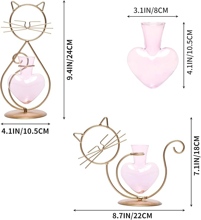 Plant Terrarium Plants Propagation Station Cat Lover Gifts for Women Home Office Decor Cat Desk Accessories