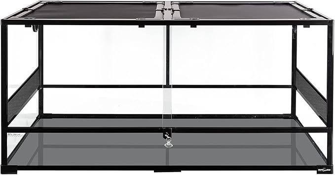 REPTIZOO Large Reptile Terrarium, Tall & 48 INCH Wide Reptile Tank with Sliding Door Top Screen Ventilation & Anti Escape Lid (48" W X 24" D X 24" H (Full Glass & Side Mesh Panel Switchable))