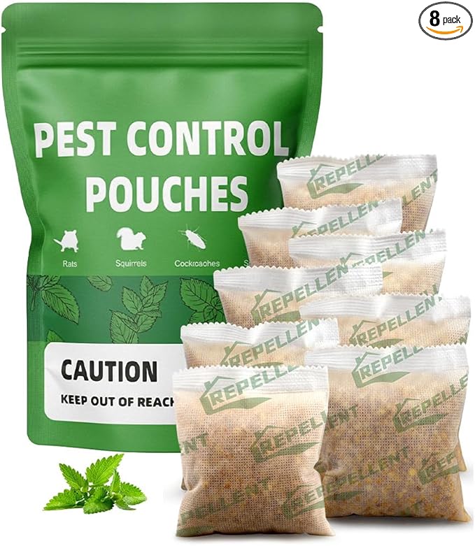 LAQDECDV Pest Control Pouches, Mouse Repellent, Rodent Repellent Indoor, Mice Repellant, Peppermint to Repel Spider, Roach & Ant, Rat Deterrent for House, Keep Mice Away, Covers up to 120 sq ft-8P