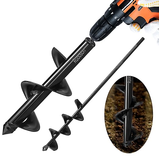 2Pcs Auger Drill Bit Planter, (3.7x11.8 and 1.9x14.5 in) Ruooson Spiral Auger for Planting Flower Bulb Auger, Rapid Planter Digger for 3/8" Hex Drive